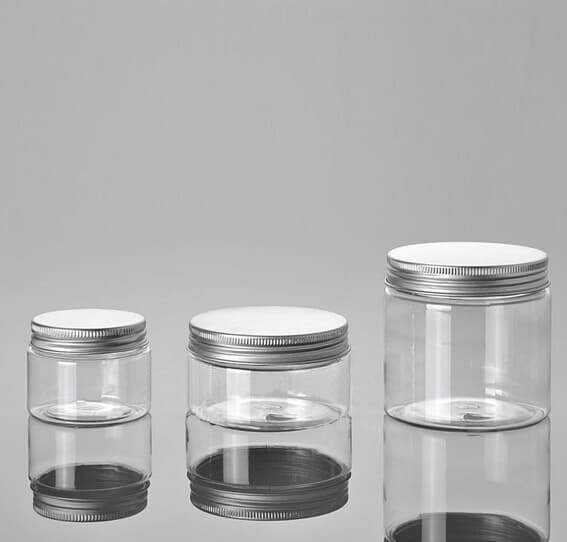 Wide mouth plastic jars with lids